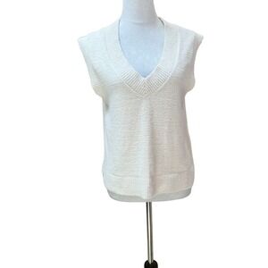 Sweater‎ Vest Sleeveless Knit Top Ivory V Neck Casual Layering